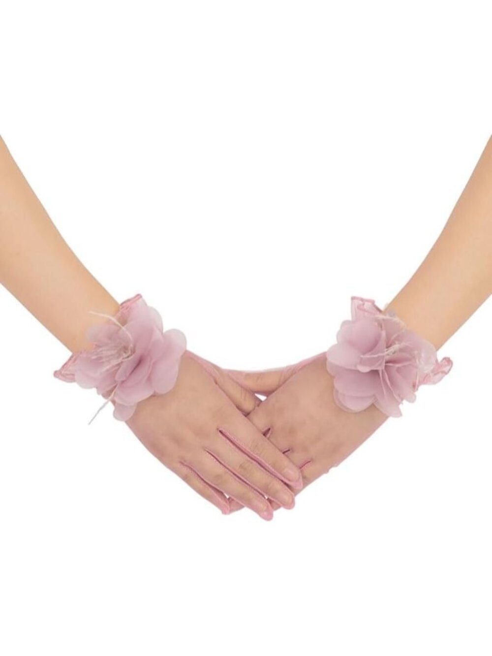 Women's Dusty Rose 100% Nylon Sheer Floral Wedding Tea Party Short Tulle Glove